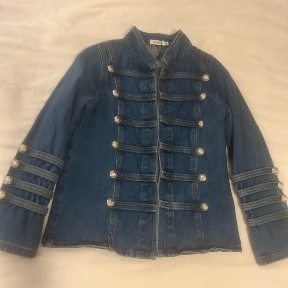 Jackets & Blazers - Military Style Denim Jacket with Silver Buttons